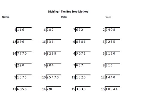 bus stop division worksheet year 4